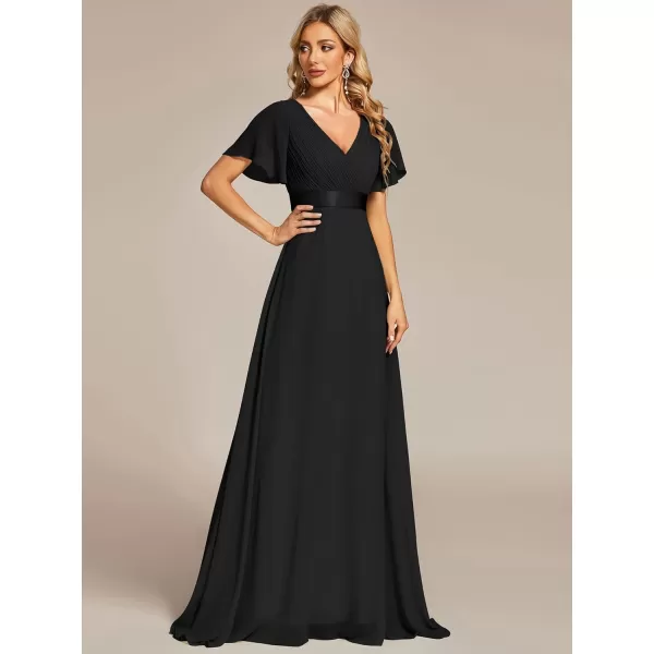 EverPretty Womens Customized Short Sleeve Double VNeck Chiffon Maxi Bridesmaid DressesBlack