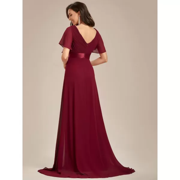 EverPretty Womens Customized Short Sleeve Double VNeck Chiffon Maxi Bridesmaid DressesBurgundy