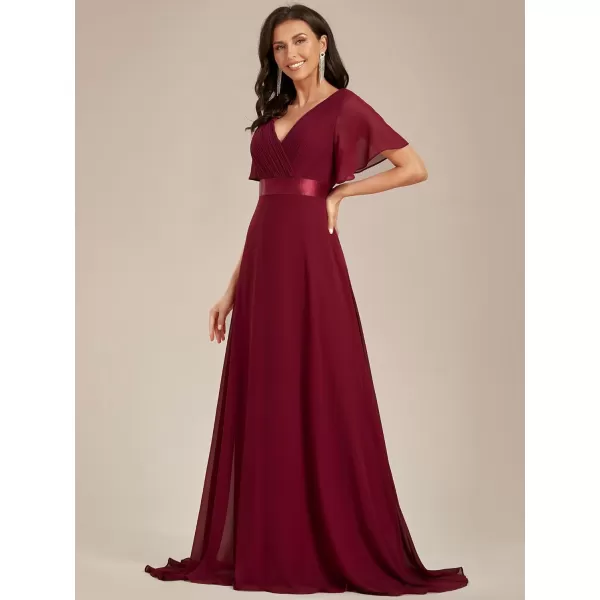 EverPretty Womens Customized Short Sleeve Double VNeck Chiffon Maxi Bridesmaid DressesBurgundy