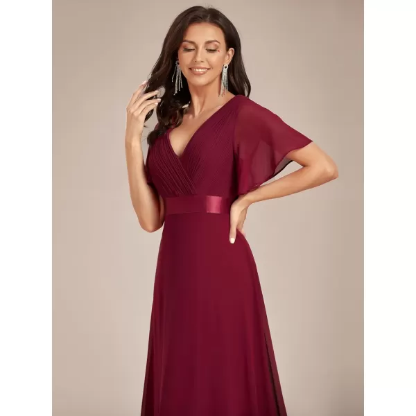 EverPretty Womens Customized Short Sleeve Double VNeck Chiffon Maxi Bridesmaid DressesBurgundy