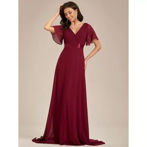 EverPretty Womens Customized Short Sleeve Double VNeck Chiffon Maxi Bridesmaid DressesBurgundy