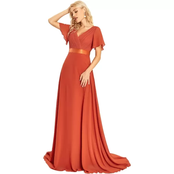 EverPretty Womens Customized Short Sleeve Double VNeck Chiffon Maxi Bridesmaid DressesBurnt Orange