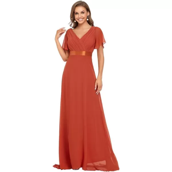 EverPretty Womens Customized Short Sleeve Double VNeck Chiffon Maxi Bridesmaid DressesBurnt Orange