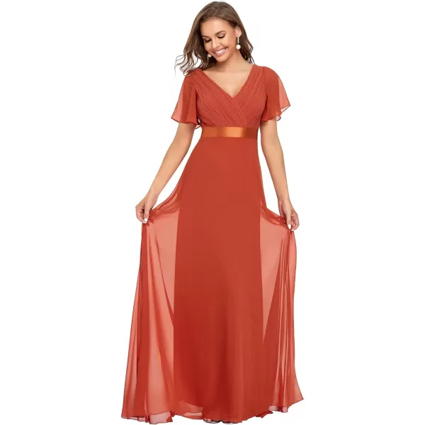 EverPretty Womens Customized Short Sleeve Double VNeck Chiffon Maxi Bridesmaid DressesBurnt Orange