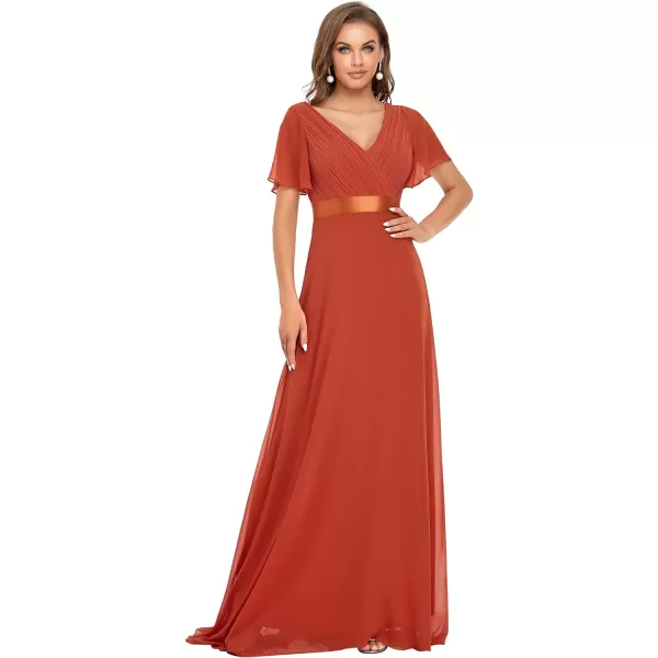 EverPretty Womens Customized Short Sleeve Double VNeck Chiffon Maxi Bridesmaid DressesBurnt Orange