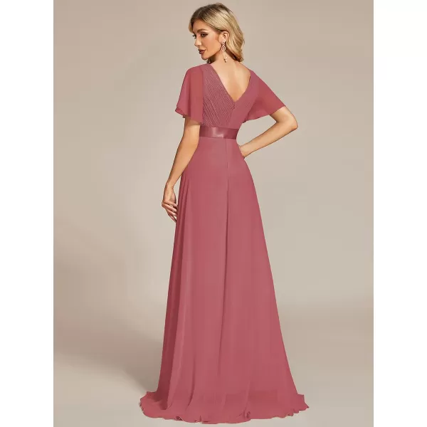 EverPretty Womens Customized Short Sleeve Double VNeck Chiffon Maxi Bridesmaid DressesCame Brown