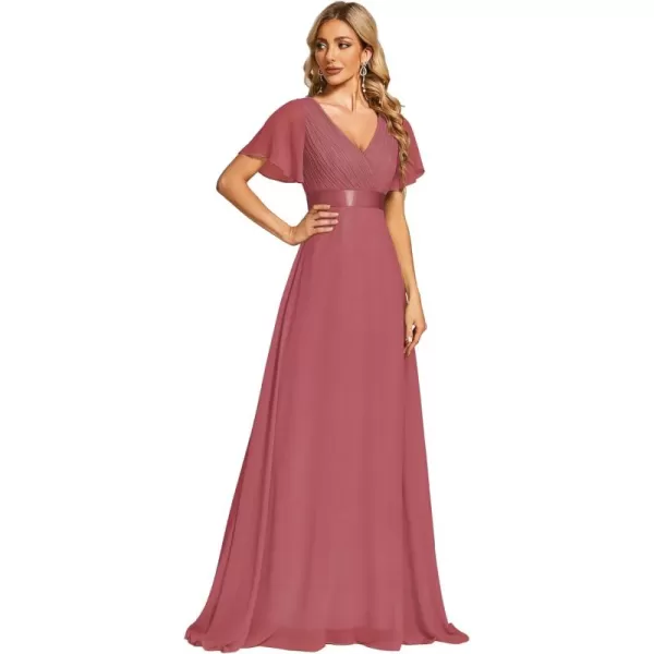 EverPretty Womens Customized Short Sleeve Double VNeck Chiffon Maxi Bridesmaid DressesCame Brown