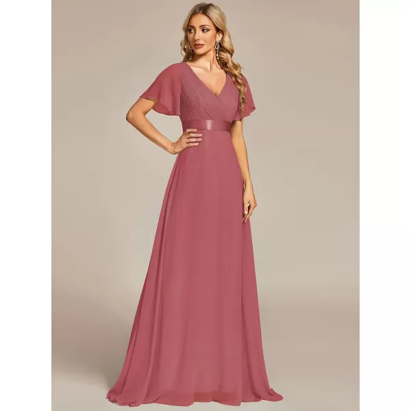 EverPretty Womens Customized Short Sleeve Double VNeck Chiffon Maxi Bridesmaid DressesCame Brown