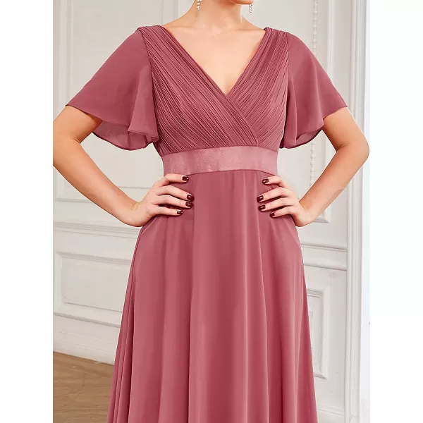 EverPretty Womens Customized Short Sleeve Double VNeck Chiffon Maxi Bridesmaid DressesCame Brown