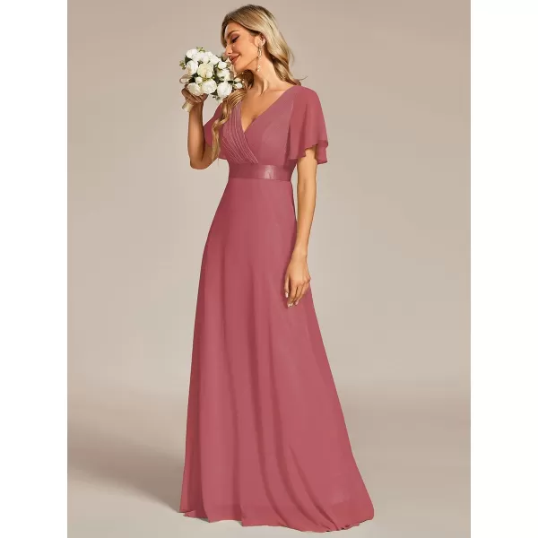EverPretty Womens Customized Short Sleeve Double VNeck Chiffon Maxi Bridesmaid DressesCame Brown