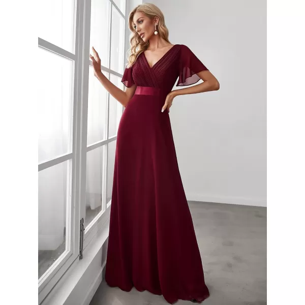 EverPretty Womens Customized Short Sleeve Double VNeck Chiffon Maxi Bridesmaid DressesDburgundy