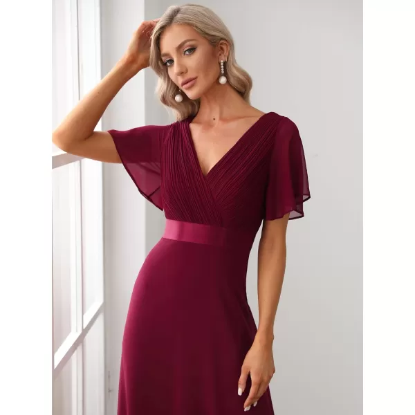 EverPretty Womens Customized Short Sleeve Double VNeck Chiffon Maxi Bridesmaid DressesDburgundy