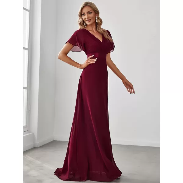 EverPretty Womens Customized Short Sleeve Double VNeck Chiffon Maxi Bridesmaid DressesDburgundy