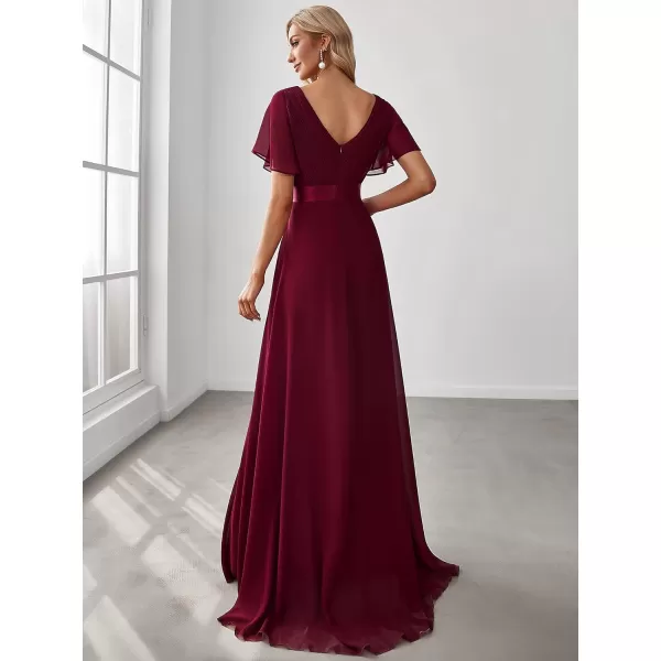 EverPretty Womens Customized Short Sleeve Double VNeck Chiffon Maxi Bridesmaid DressesDburgundy