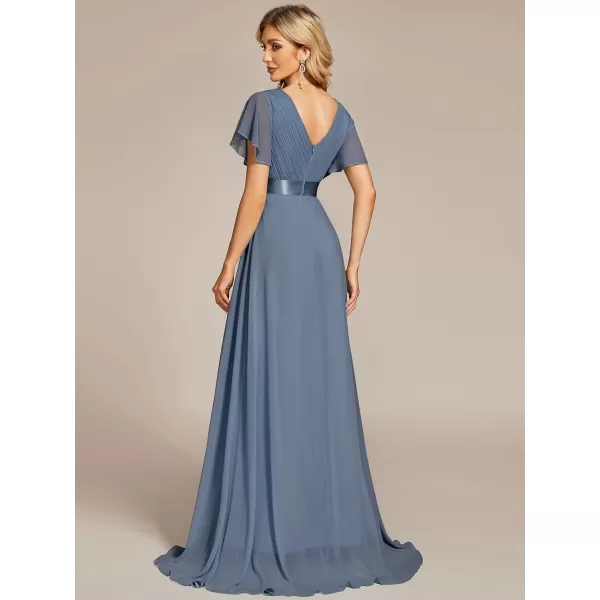 EverPretty Womens Customized Short Sleeve Double VNeck Chiffon Maxi Bridesmaid DressesDusty Navy