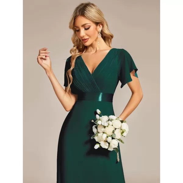 EverPretty Womens Customized Short Sleeve Double VNeck Chiffon Maxi Bridesmaid DressesGreen