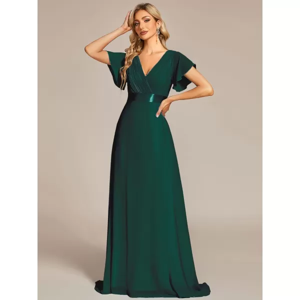 EverPretty Womens Customized Short Sleeve Double VNeck Chiffon Maxi Bridesmaid DressesGreen