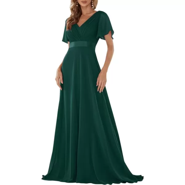 EverPretty Womens Customized Short Sleeve Double VNeck Chiffon Maxi Bridesmaid DressesGreen