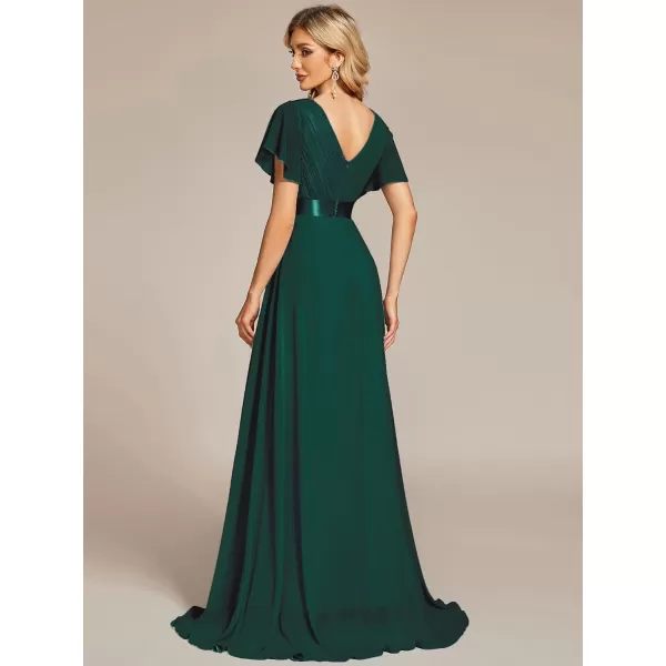 EverPretty Womens Customized Short Sleeve Double VNeck Chiffon Maxi Bridesmaid DressesGreen