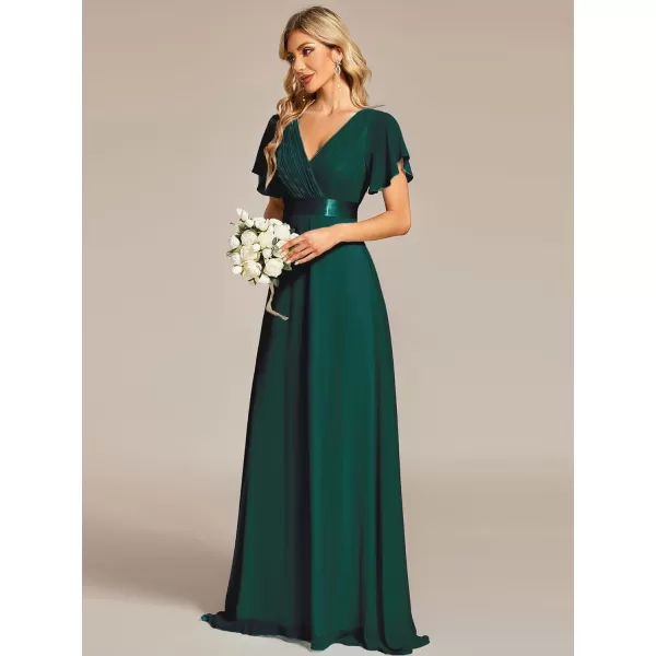 EverPretty Womens Customized Short Sleeve Double VNeck Chiffon Maxi Bridesmaid DressesGreen