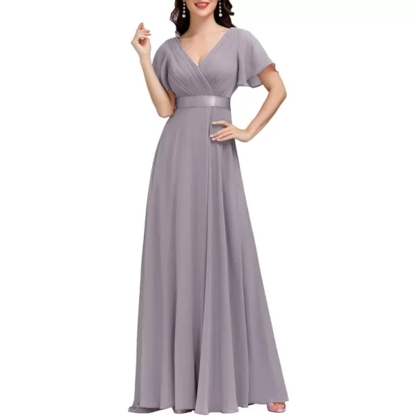 EverPretty Womens Customized Short Sleeve Double VNeck Chiffon Maxi Bridesmaid DressesGrey