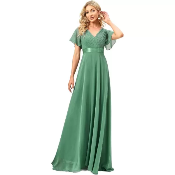 EverPretty Womens Customized Short Sleeve Double VNeck Chiffon Maxi Bridesmaid DressesLight Green