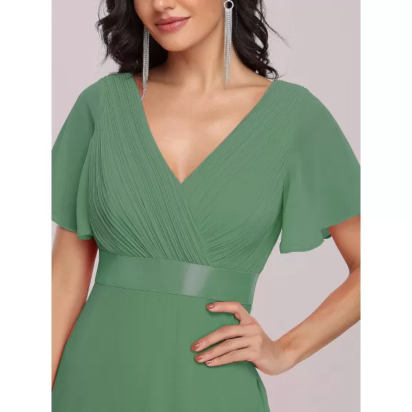 EverPretty Womens Customized Short Sleeve Double VNeck Chiffon Maxi Bridesmaid DressesLight Green