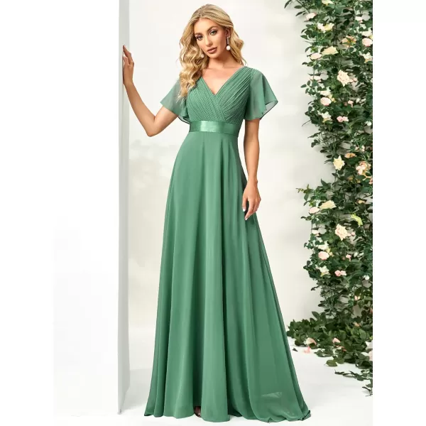 EverPretty Womens Customized Short Sleeve Double VNeck Chiffon Maxi Bridesmaid DressesLight Green