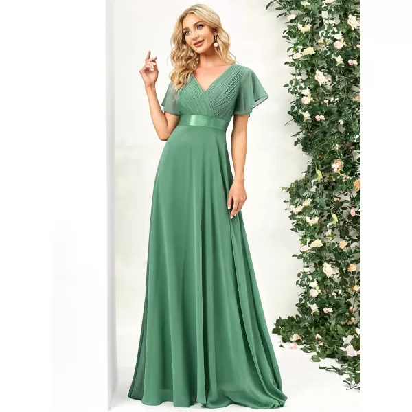 EverPretty Womens Customized Short Sleeve Double VNeck Chiffon Maxi Bridesmaid DressesLight Green