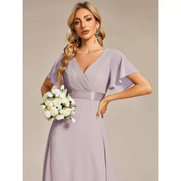 EverPretty Womens Customized Short Sleeve Double VNeck Chiffon Maxi Bridesmaid DressesLilac