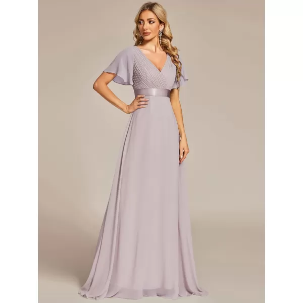 EverPretty Womens Customized Short Sleeve Double VNeck Chiffon Maxi Bridesmaid DressesLilac
