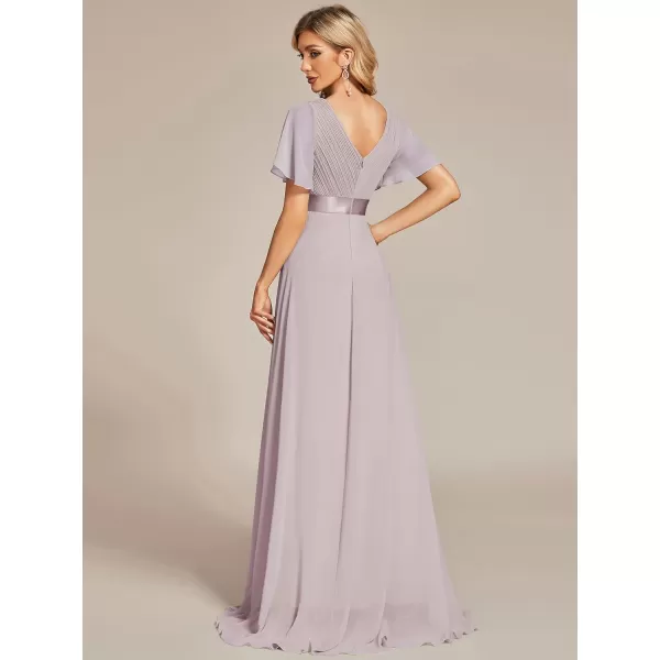 EverPretty Womens Customized Short Sleeve Double VNeck Chiffon Maxi Bridesmaid DressesLilac