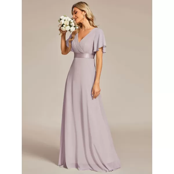 EverPretty Womens Customized Short Sleeve Double VNeck Chiffon Maxi Bridesmaid DressesLilac