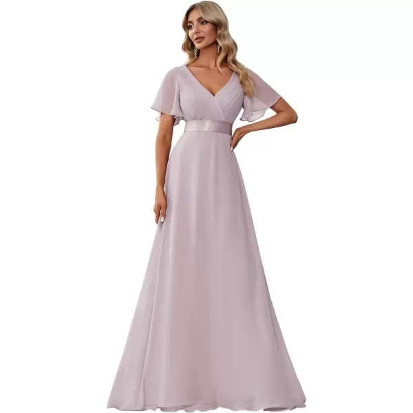 EverPretty Womens Customized Short Sleeve Double VNeck Chiffon Maxi Bridesmaid DressesLilac