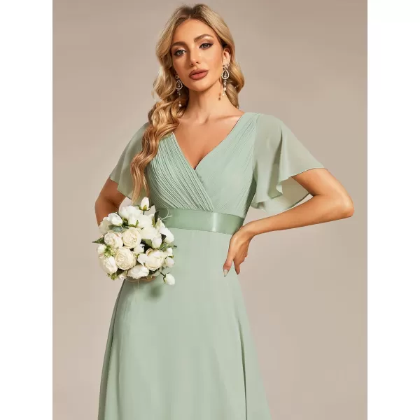EverPretty Womens Customized Short Sleeve Double VNeck Chiffon Maxi Bridesmaid DressesMint Green