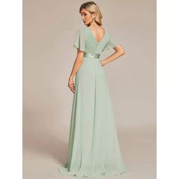 EverPretty Womens Customized Short Sleeve Double VNeck Chiffon Maxi Bridesmaid DressesMint Green