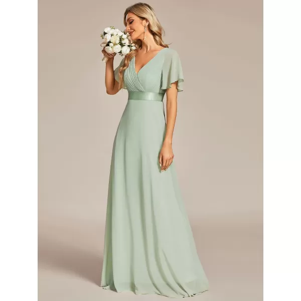 EverPretty Womens Customized Short Sleeve Double VNeck Chiffon Maxi Bridesmaid DressesMint Green