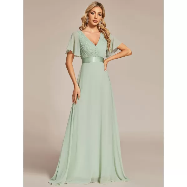 EverPretty Womens Customized Short Sleeve Double VNeck Chiffon Maxi Bridesmaid DressesMint Green