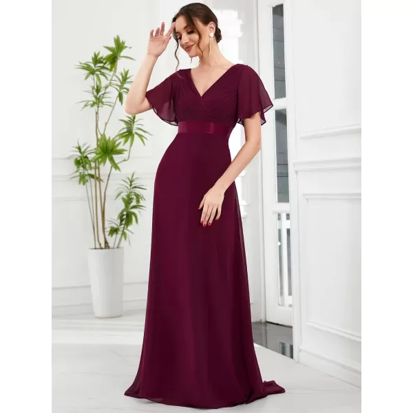 EverPretty Womens Customized Short Sleeve Double VNeck Chiffon Maxi Bridesmaid DressesMulberry