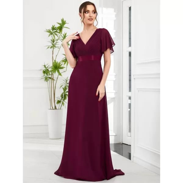EverPretty Womens Customized Short Sleeve Double VNeck Chiffon Maxi Bridesmaid DressesMulberry