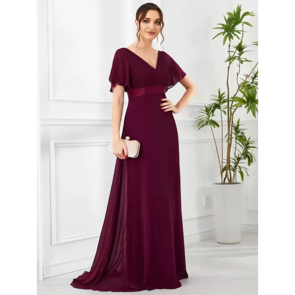 EverPretty Womens Customized Short Sleeve Double VNeck Chiffon Maxi Bridesmaid DressesMulberry