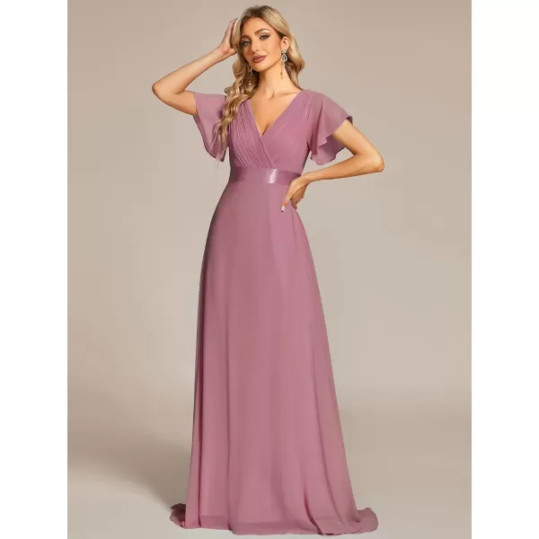 EverPretty Womens Customized Short Sleeve Double VNeck Chiffon Maxi Bridesmaid DressesOrchid