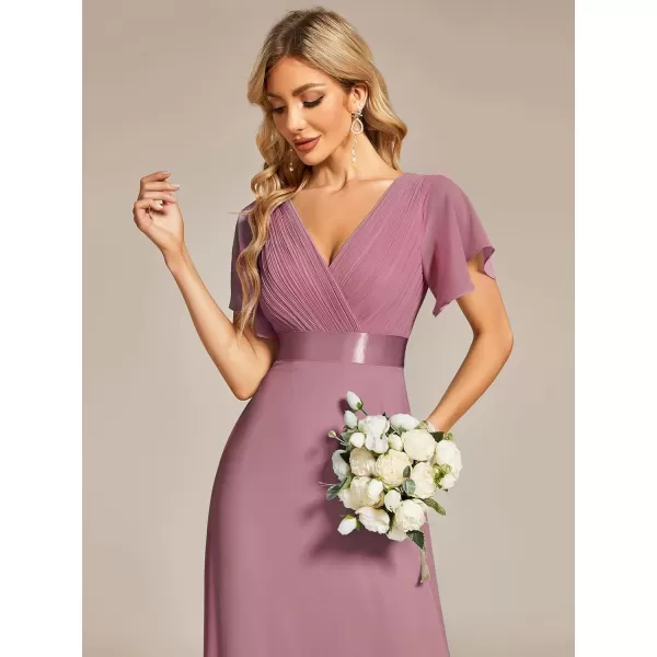 EverPretty Womens Customized Short Sleeve Double VNeck Chiffon Maxi Bridesmaid DressesOrchid