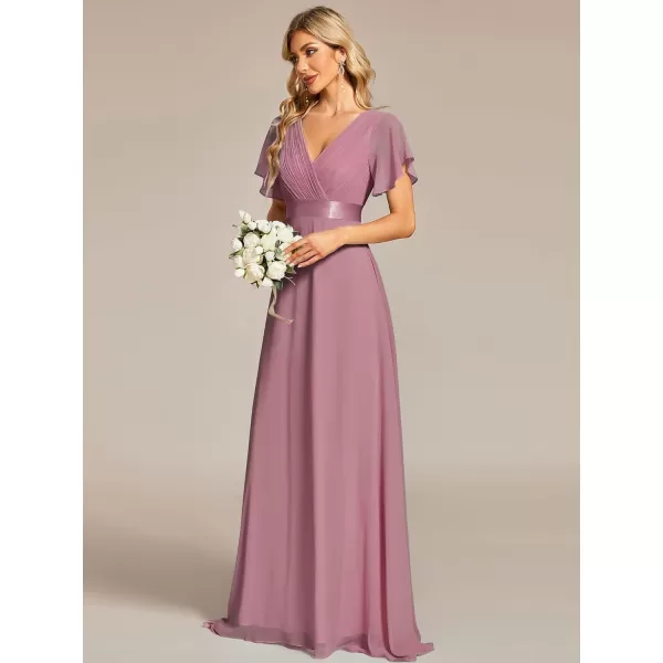 EverPretty Womens Customized Short Sleeve Double VNeck Chiffon Maxi Bridesmaid DressesOrchid