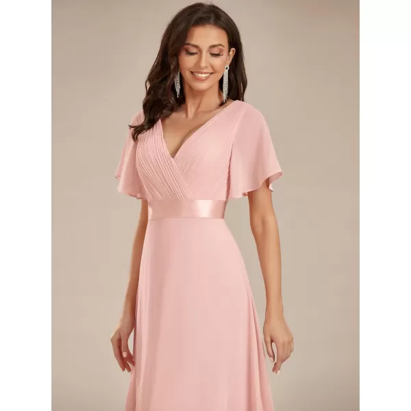 EverPretty Womens Customized Short Sleeve Double VNeck Chiffon Maxi Bridesmaid DressesPink