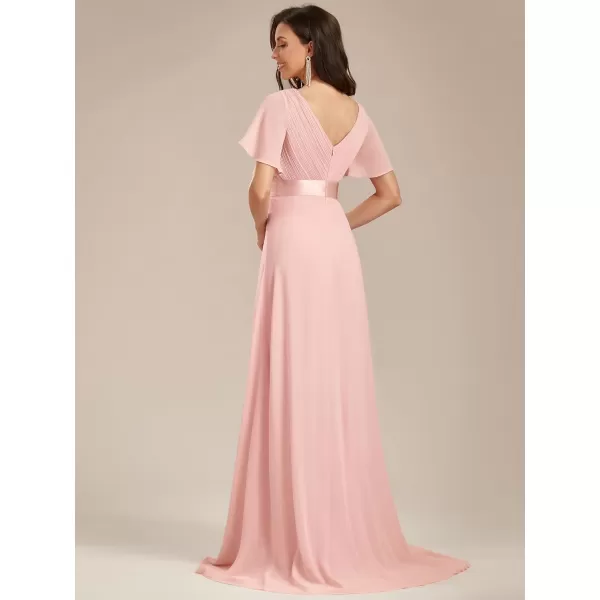 EverPretty Womens Customized Short Sleeve Double VNeck Chiffon Maxi Bridesmaid DressesPink
