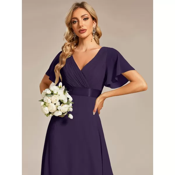 EverPretty Womens Customized Short Sleeve Double VNeck Chiffon Maxi Bridesmaid DressesPurple