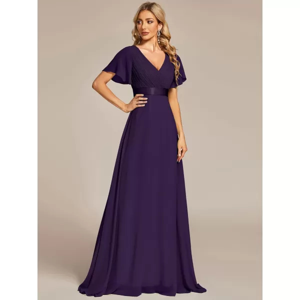 EverPretty Womens Customized Short Sleeve Double VNeck Chiffon Maxi Bridesmaid DressesPurple