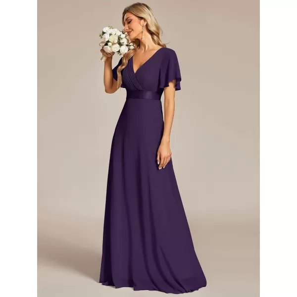 EverPretty Womens Customized Short Sleeve Double VNeck Chiffon Maxi Bridesmaid DressesPurple