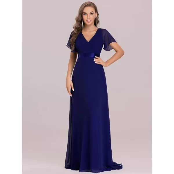 EverPretty Womens Customized Short Sleeve Double VNeck Chiffon Maxi Bridesmaid DressesRoyal Blue